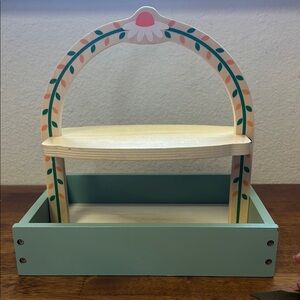 Wooden Two-Tier Shelf with Floral Design